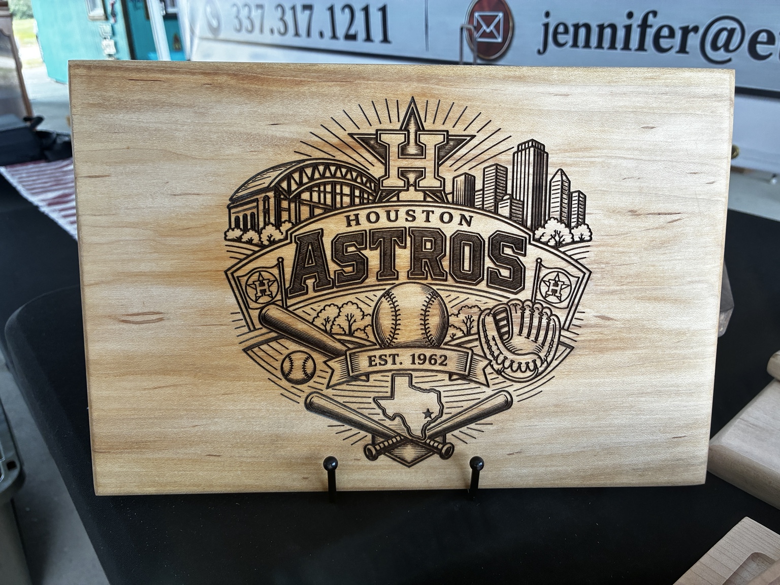 Houston Astros engraved wood piece