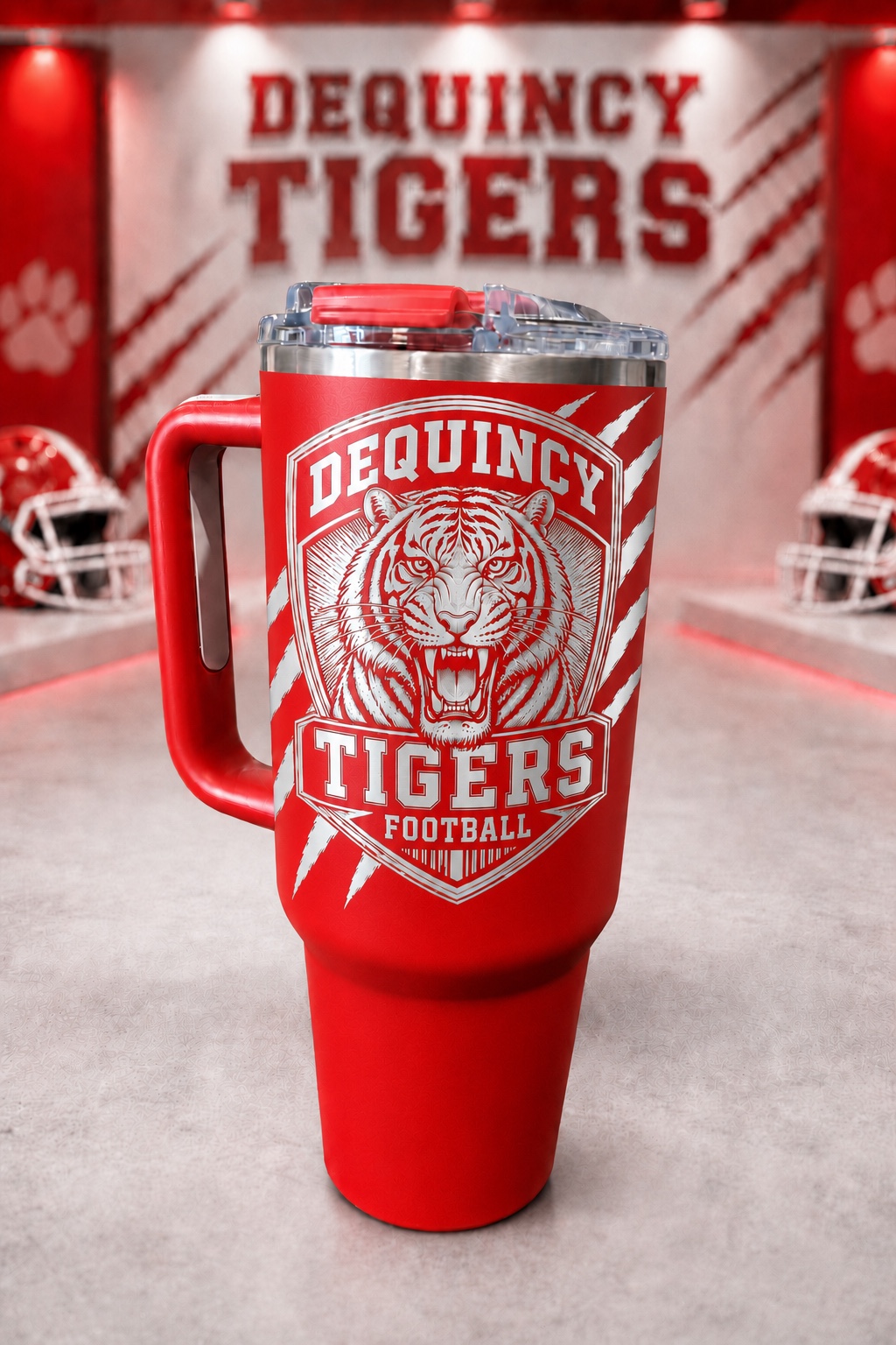 Custom DeQuincy Tigers engraved tumbler