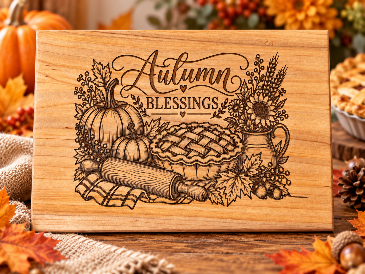 Autumn Blessings custom engraved cutting board