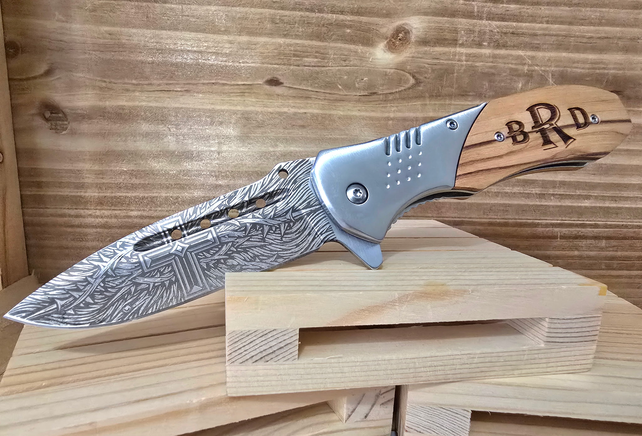 Detailed custom engraved knife