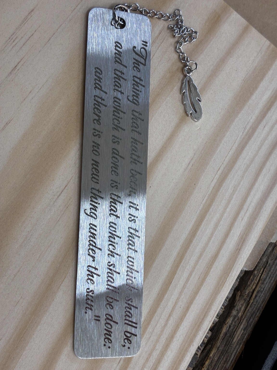 Engraved metal bookmark