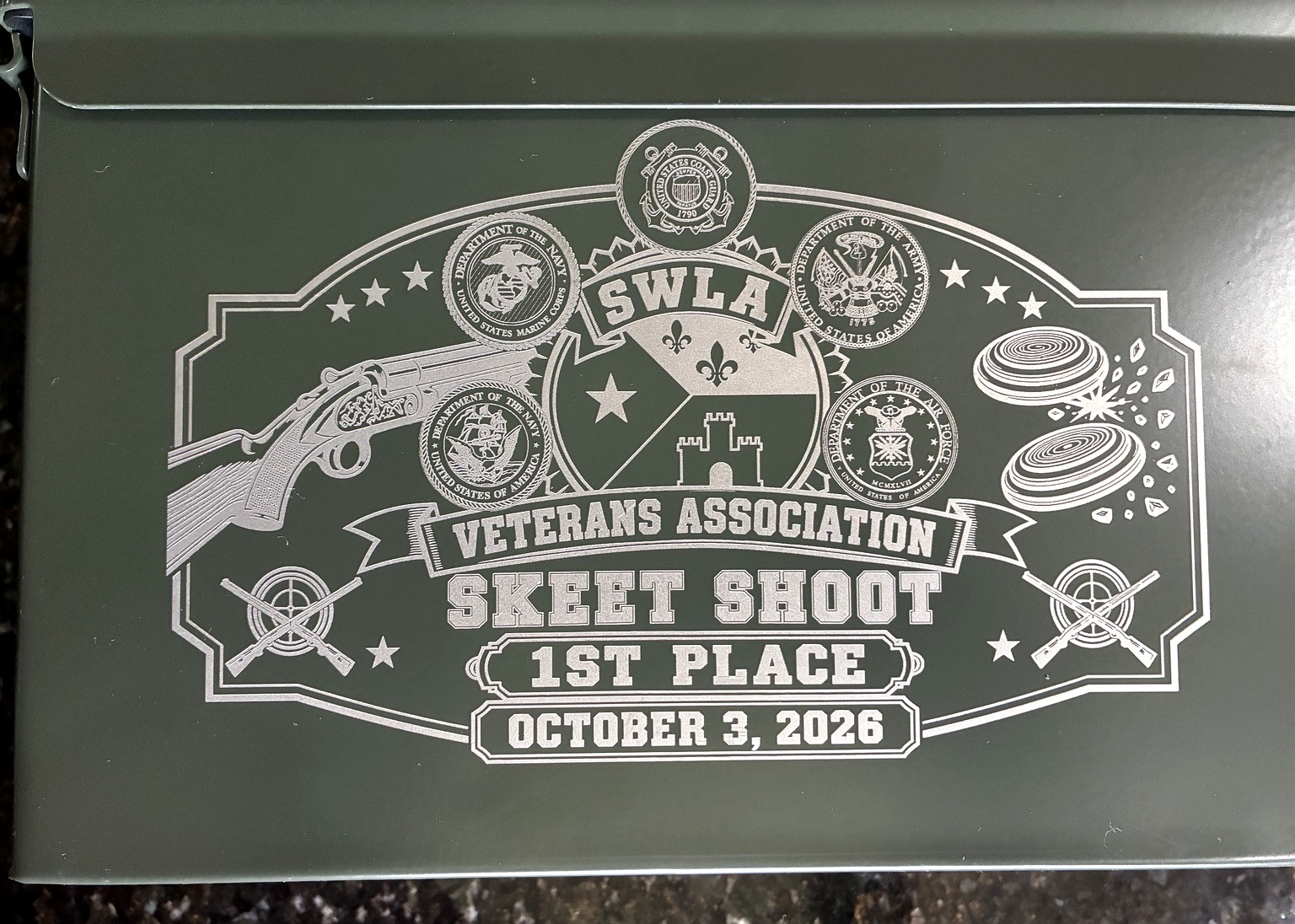 SWLA Veterans Association skeet shoot first-place engraving